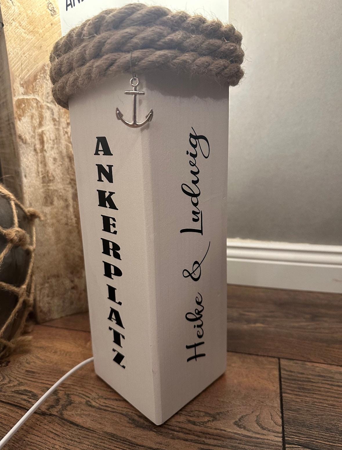 Personalized Wooden Lamp with Custom Text | Handmade Nautical Light | Wedding Gift | Coastal Home Decor | Rustic Maritime Table Lamp