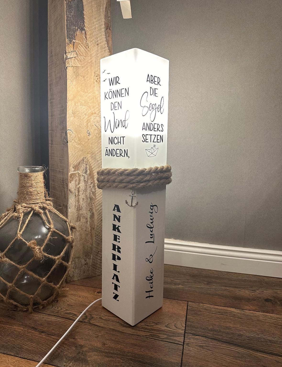 Personalized Wooden Lamp with Custom Text | Handmade Nautical Light | Wedding Gift | Coastal Home Decor | Rustic Maritime Table Lamp