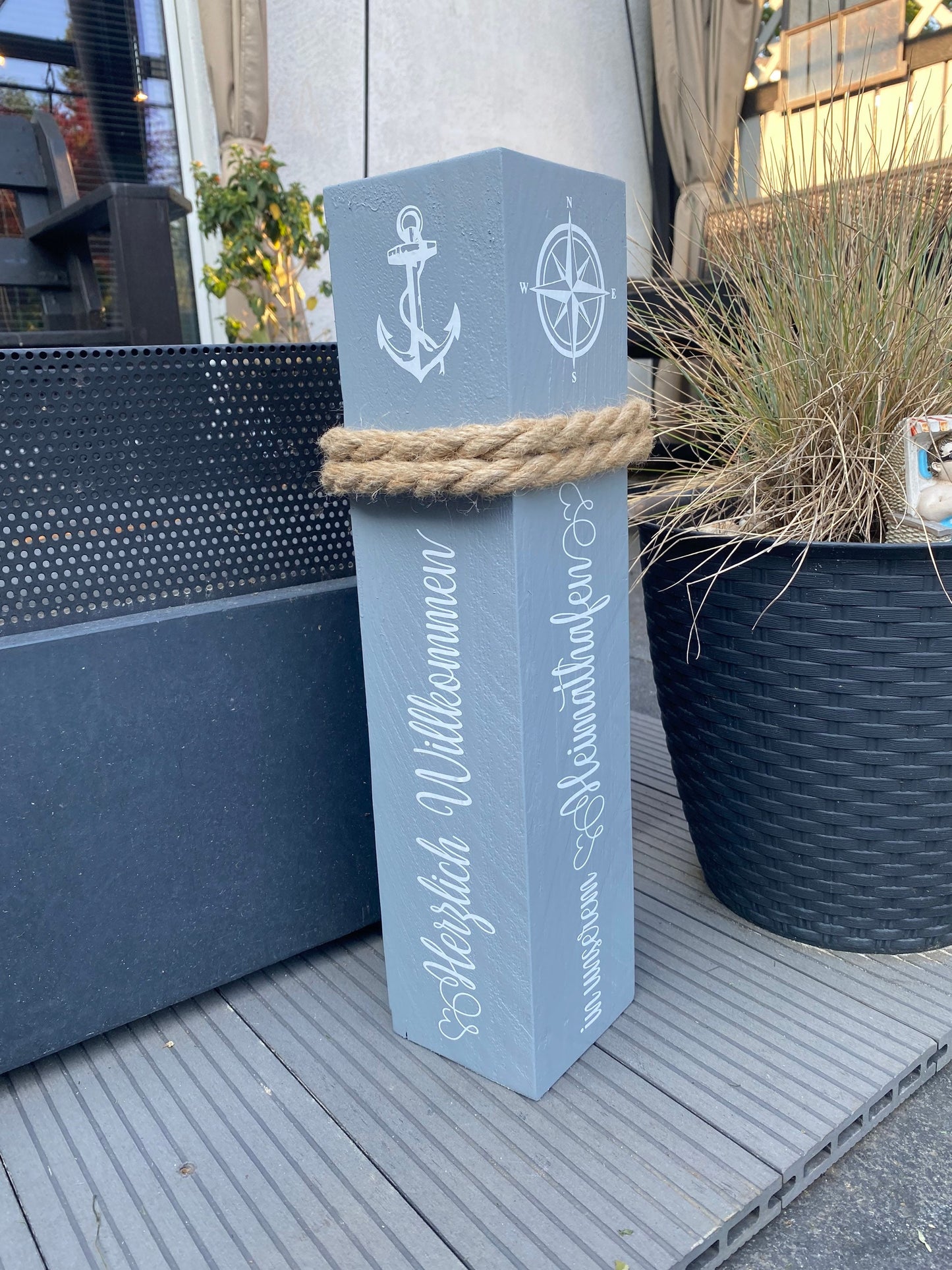 Personalized Wooden Bollard | Custom Nautical Column with Name & Address | Welcome Homeport Entrance Decor | Handmade Coastal Decoration