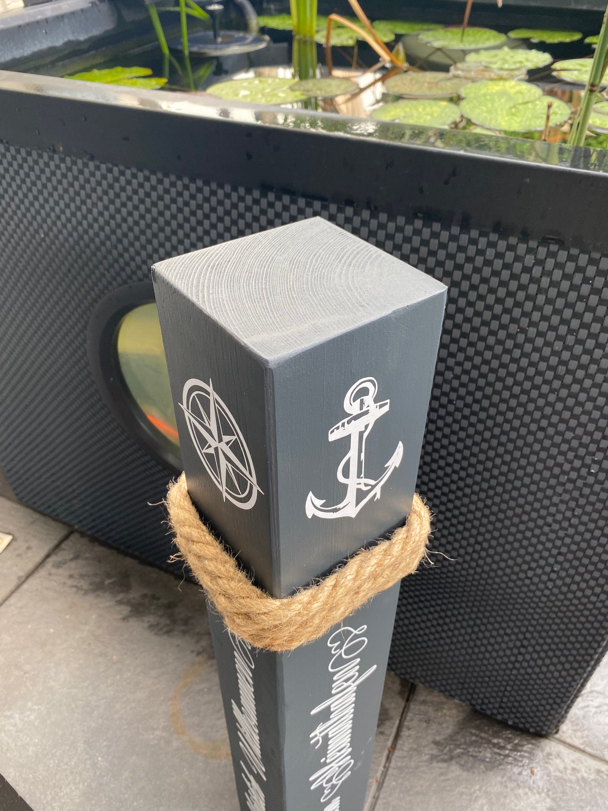 Decorative Wooden Column Bollard | Welcome to Our Home Port | Nautical Garden Decoration | Handmade Maritime Decor | Coastal Entrance Accent