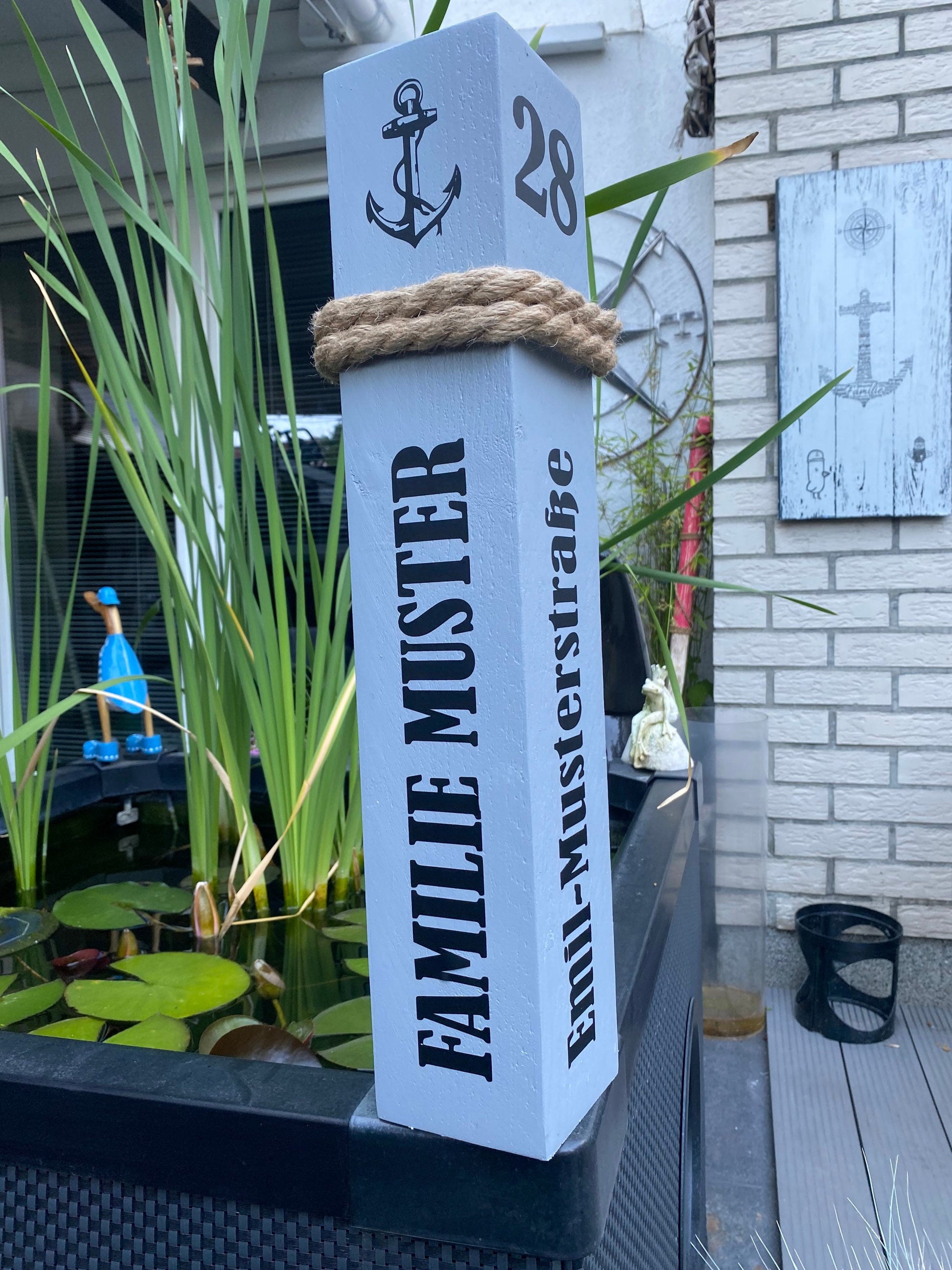 Personalized Wooden Bollard | Custom Nautical Column with Name & Address | Welcome Homeport Entrance Decor | Handmade Coastal Decoration