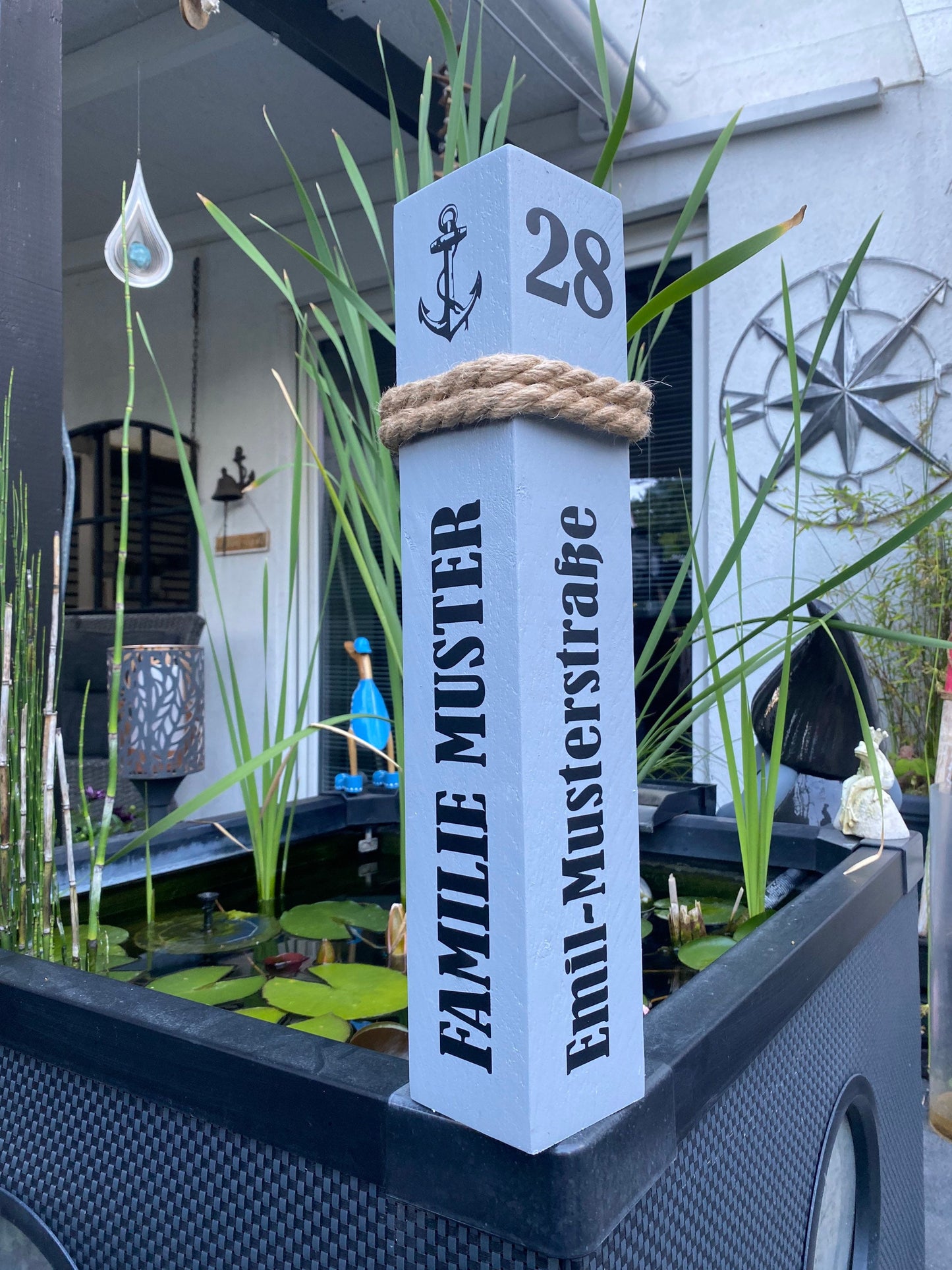 Personalized Wooden Bollard | Custom Nautical Column with Name & Address | Welcome Homeport Entrance Decor | Handmade Coastal Decoration