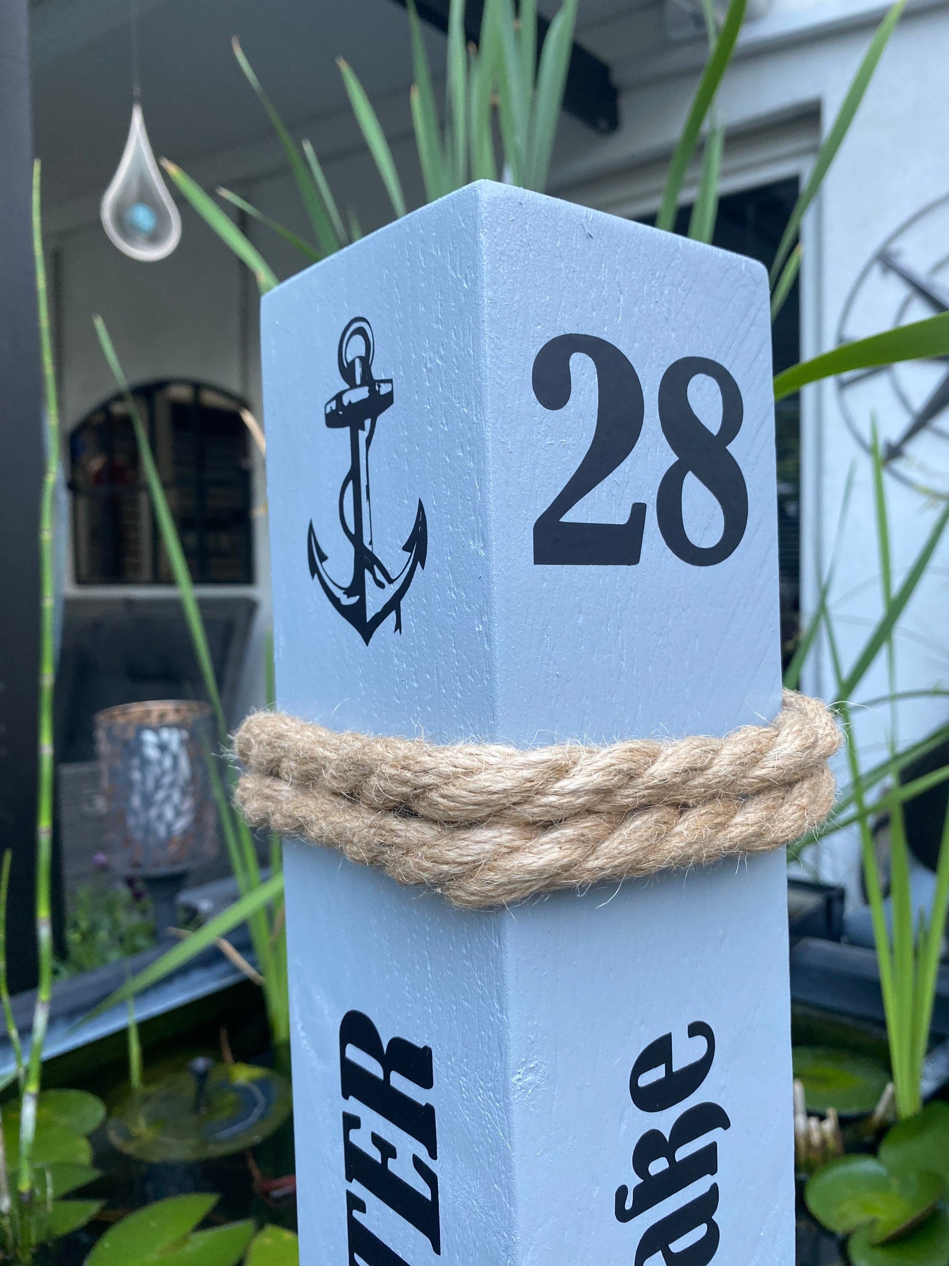 Personalized Wooden Bollard | Custom Nautical Column with Name & Address | Welcome Homeport Entrance Decor | Handmade Coastal Decoration