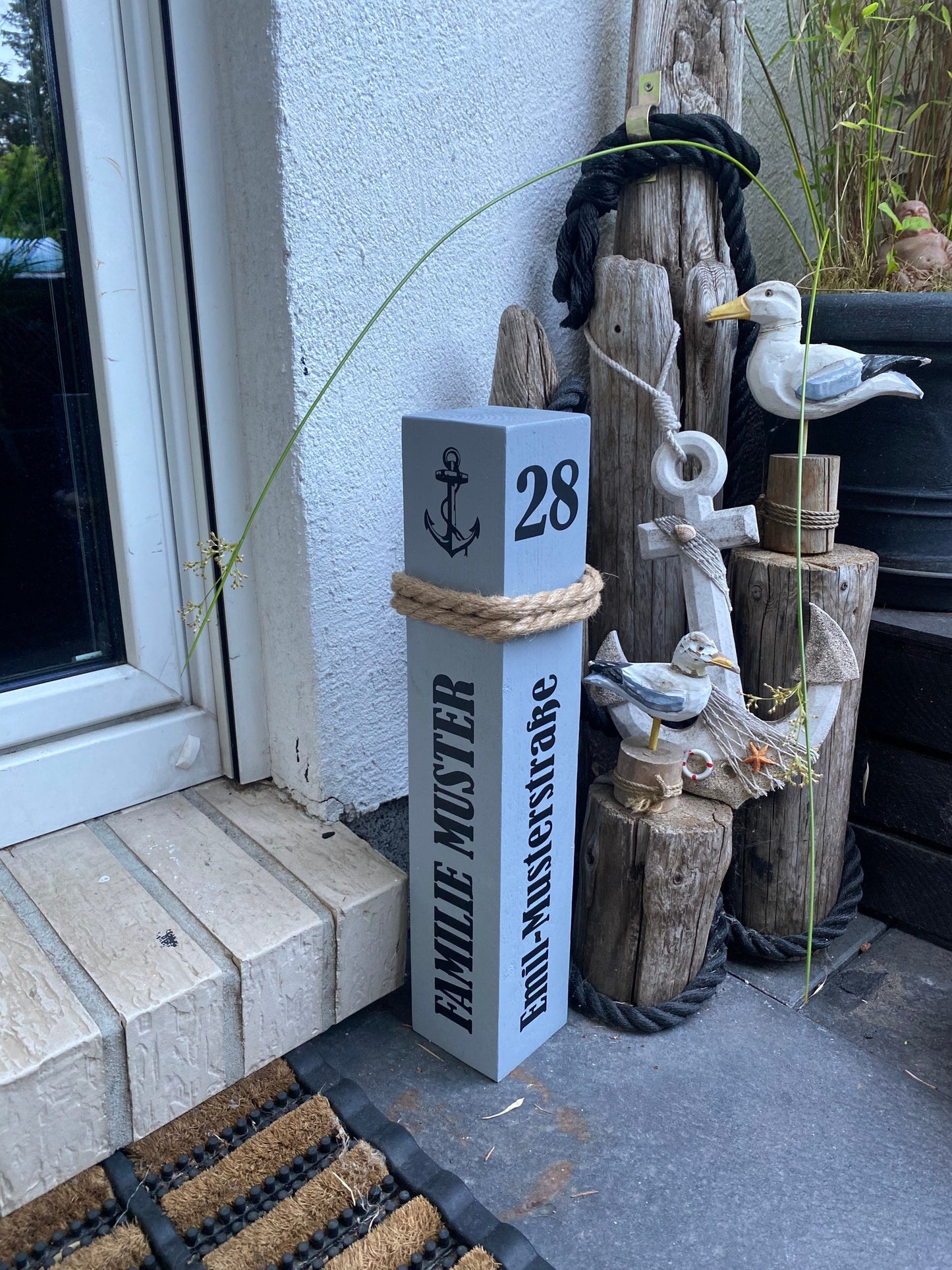 Personalized Wooden Bollard | Custom Nautical Column with Name & Address | Welcome Homeport Entrance Decor | Handmade Coastal Decoration
