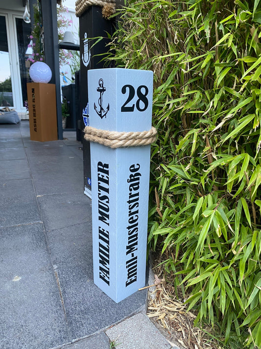 Personalized Wooden Bollard | Custom Nautical Column with Name & Address | Welcome Homeport Entrance Decor | Handmade Coastal Decoration