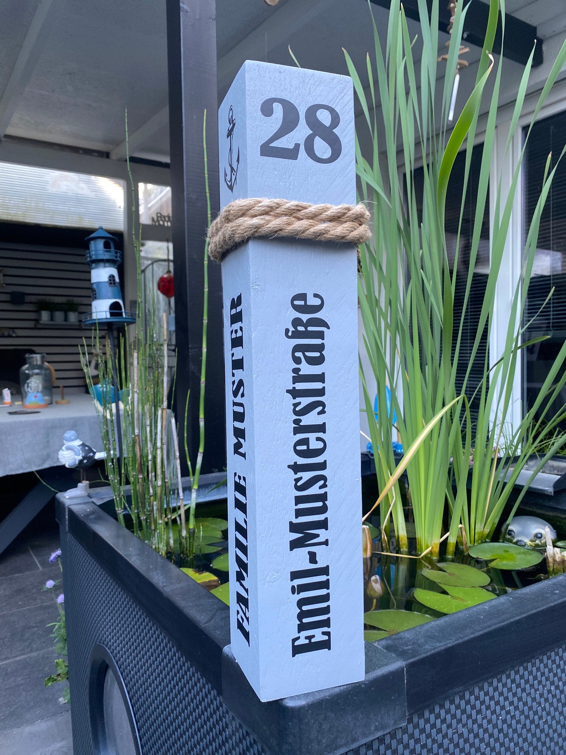 Personalized Wooden Bollard | Custom Nautical Column with Name & Address | Welcome Homeport Entrance Decor | Handmade Coastal Decoration