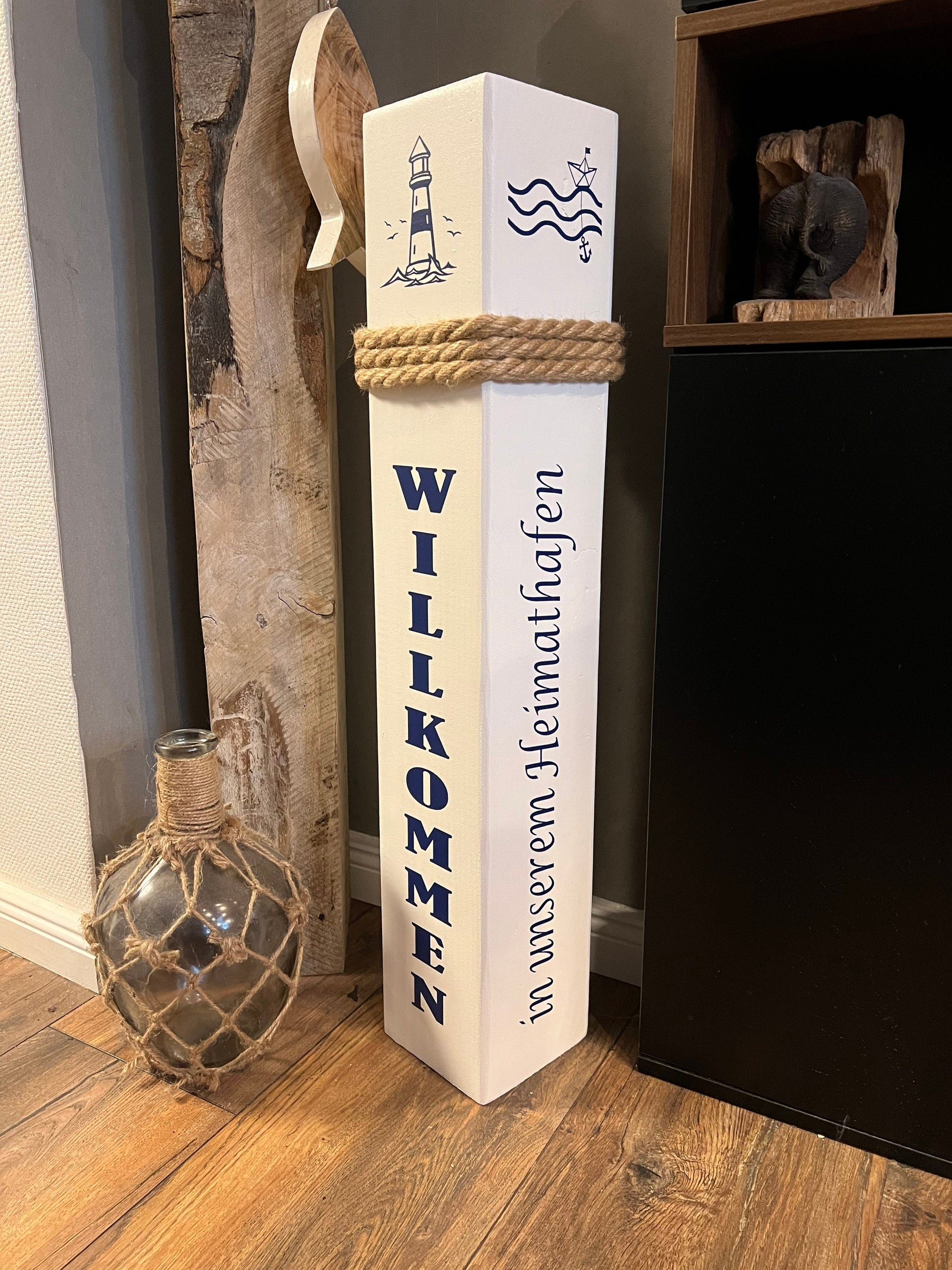 Personalisierte Holzsäulen mit Ihrem Namen oder Wunschtext, individuell Heimathafen Lieblingsinsel Koordinaten Hochzeit Anker