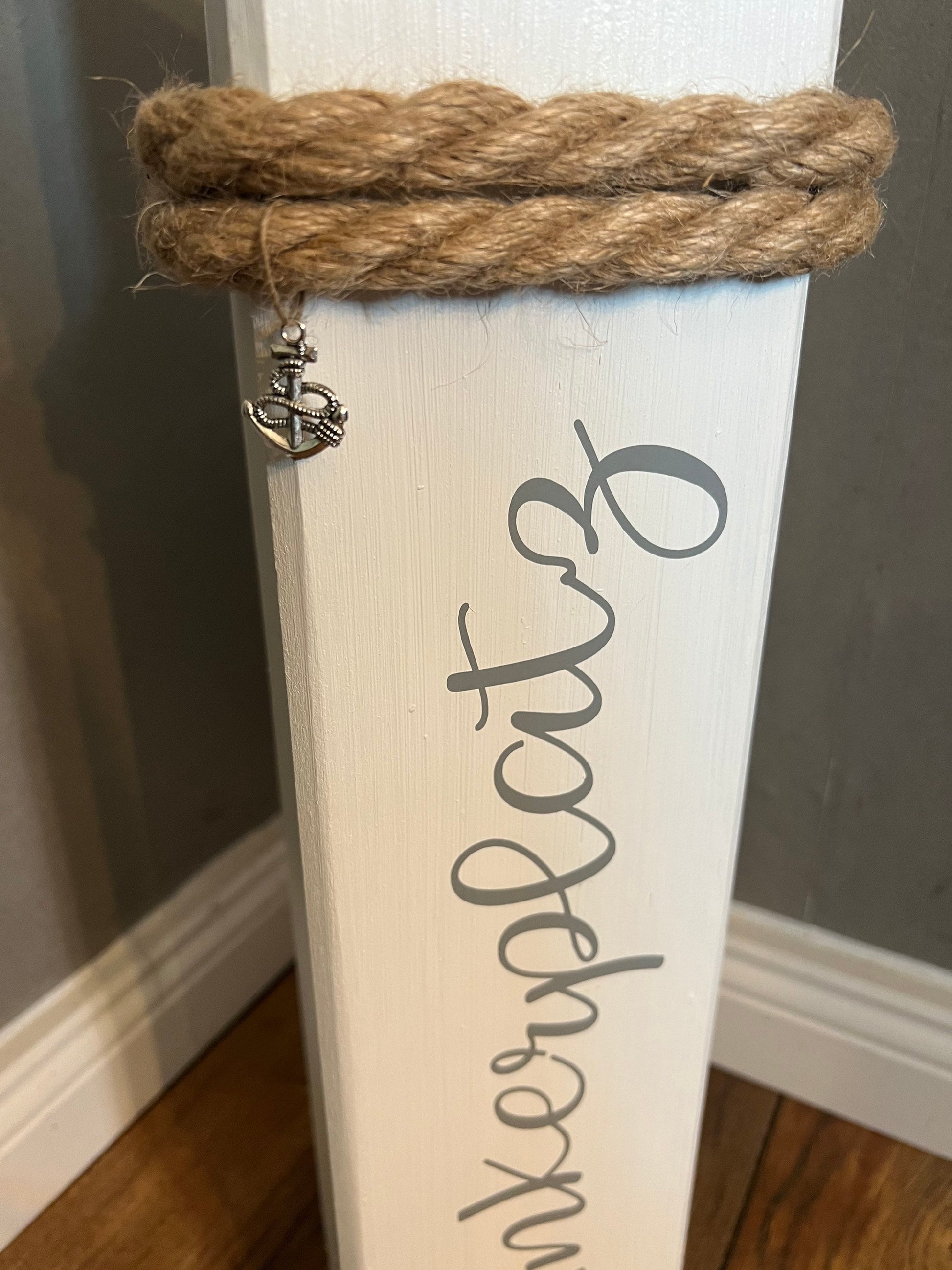 Anchorage Bollard Decorative Column | Wooden Compass Anchor Stele | Nautical Dolphin Garden Decoration | Handmade Maritime Home Port Accent