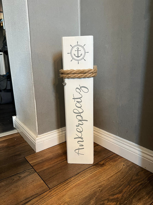 Maritime Wooden Bollard Compass 50 cm – Decorative Column with Anchor & Compass | Gift Idea for Wedding, Housewarming and Coastal Style