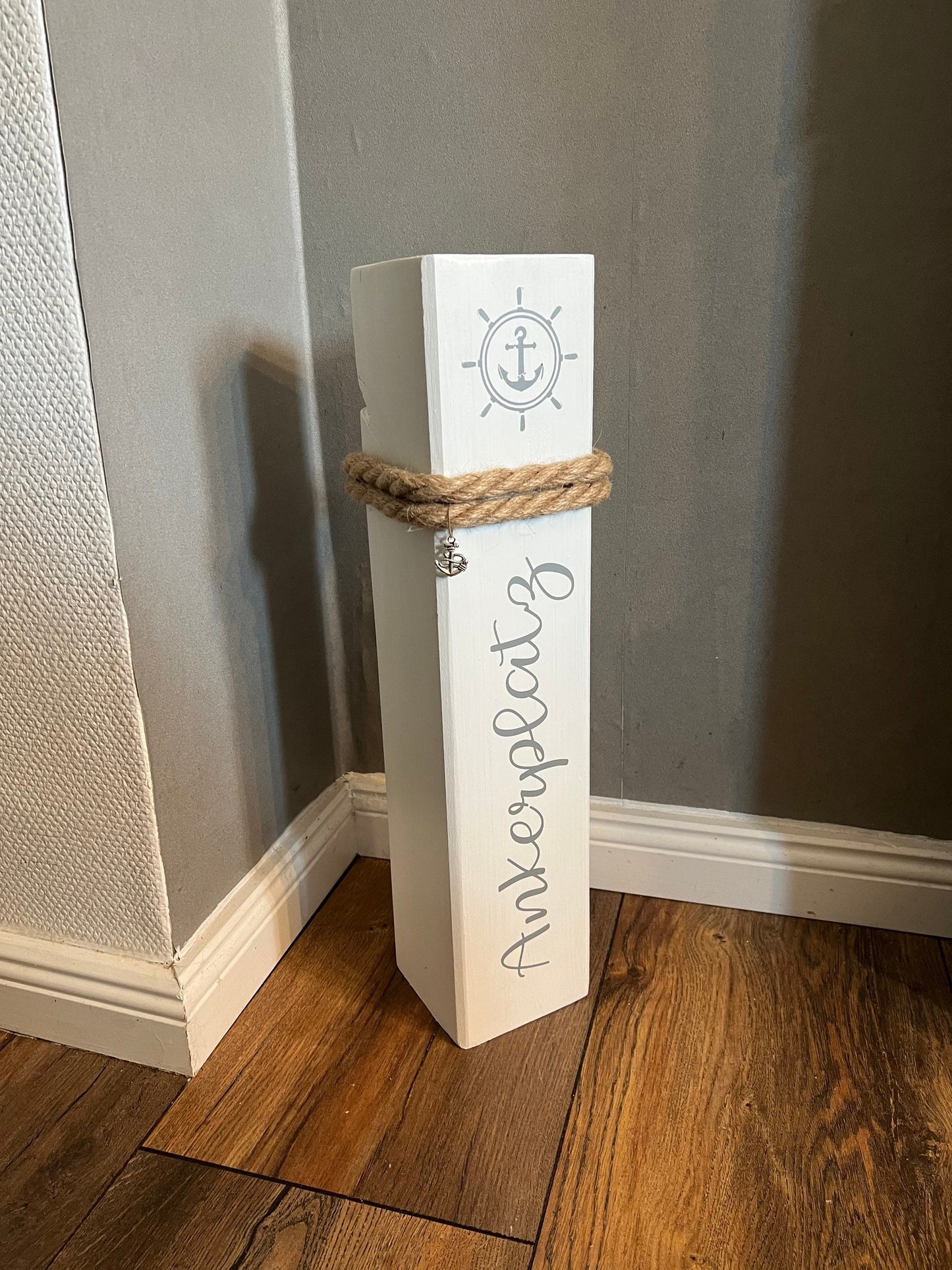 Maritime Wooden Bollard Compass 50 cm – Decorative Column with Anchor & Compass | Gift Idea for Wedding, Housewarming and Coastal Style