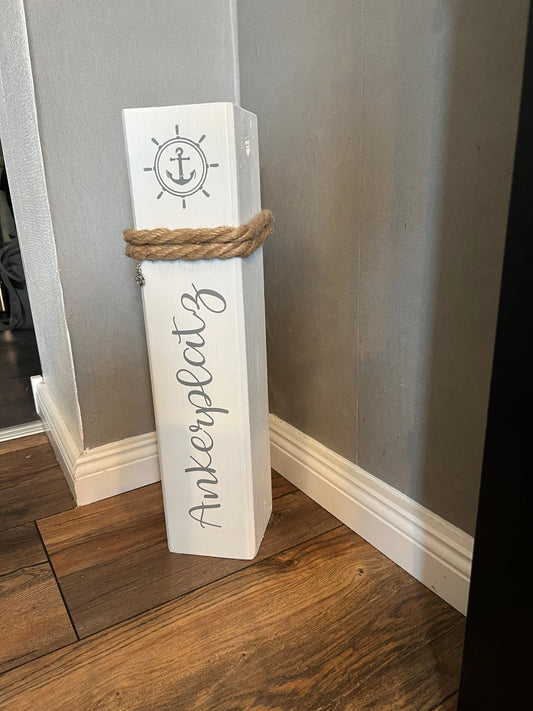 Anchorage Bollard Decorative Column | Wooden Compass Anchor Stele | Nautical Dolphin Garden Decoration | Handmade Maritime Home Port Accent