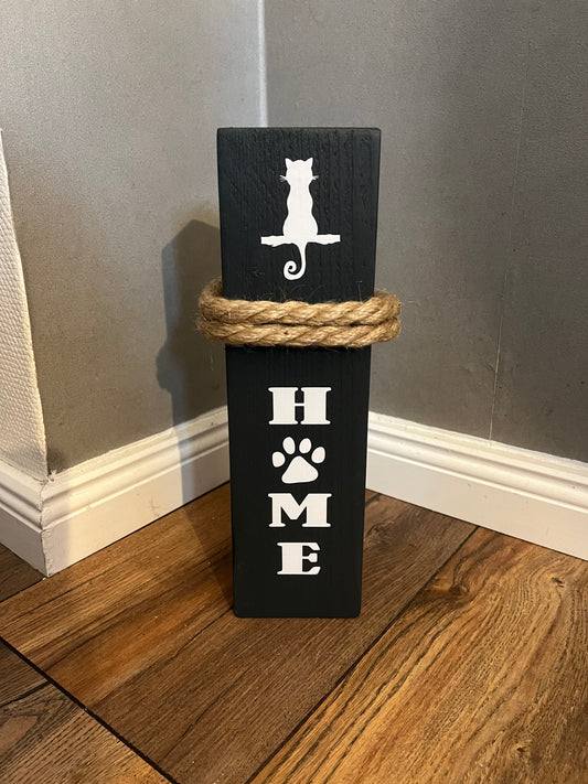 Geschenk für Katzenmama – Holz-Dekosäule HOME | Rustikale Katzenliebe & Deko für Katzenmama, Dekosäule