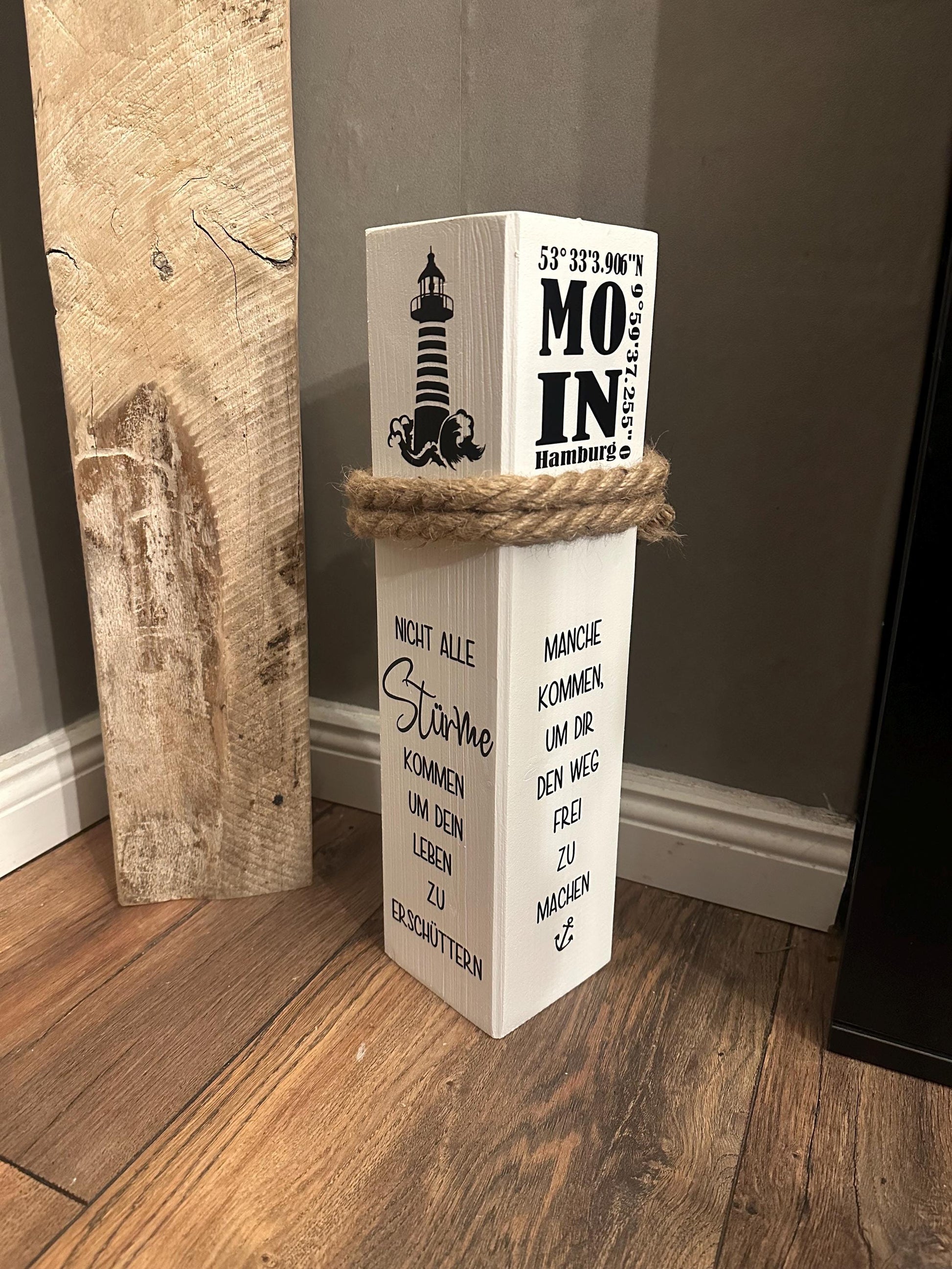 Personalized Bollard with Coordinates of Your City | Nautical Wooden Column | Custom Home Port Wedding Gift | Coastal Maritime Decor