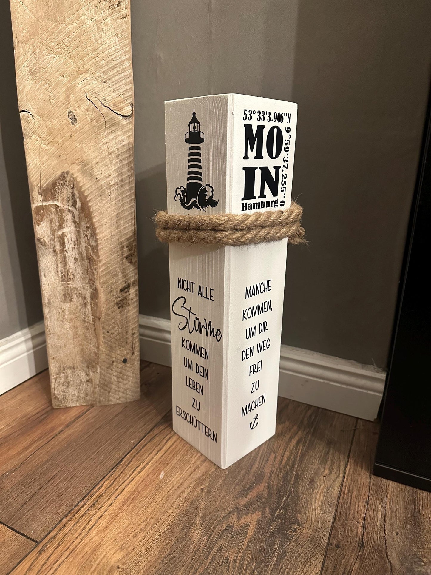 Personalized Bollard with Coordinates of Your City | Nautical Wooden Column | Custom Home Port Wedding Gift | Coastal Maritime Decor