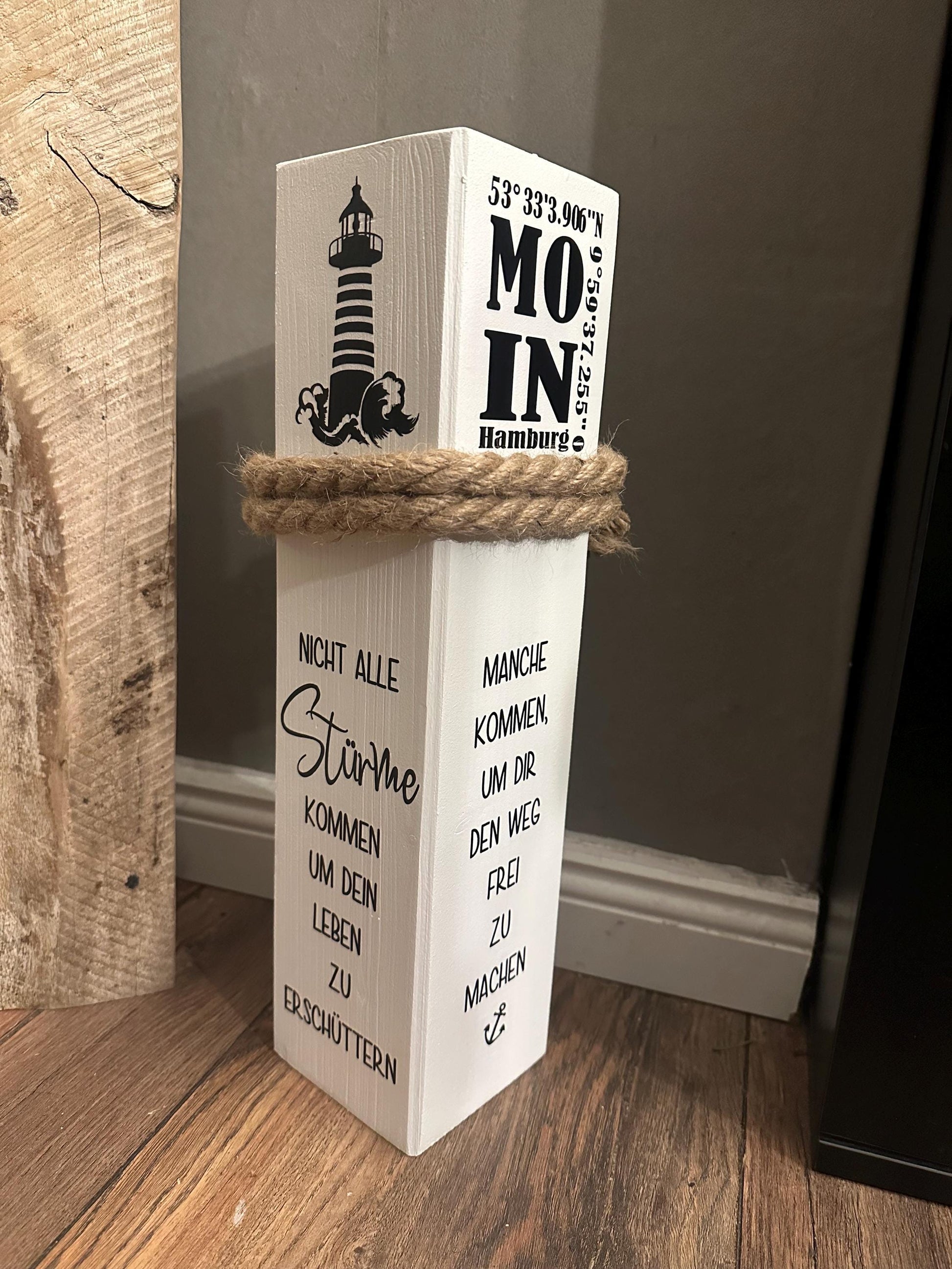 Personalized Bollard with Coordinates of Your City | Nautical Wooden Column | Custom Home Port Wedding Gift | Coastal Maritime Decor