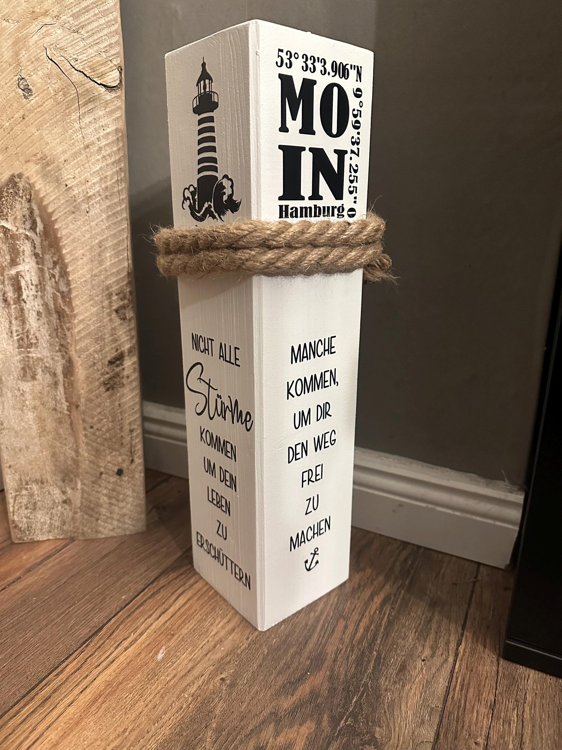 Personalized Bollard with Coordinates of Your City | Nautical Wooden Column | Custom Home Port Wedding Gift | Coastal Maritime Decor