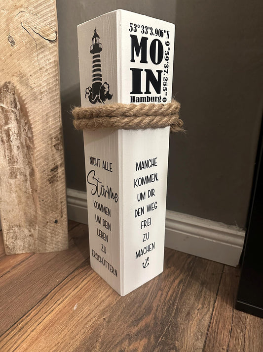 Personalized Bollard with Coordinates of Your City | Nautical Wooden Column | Custom Home Port Wedding Gift | Coastal Maritime Decor