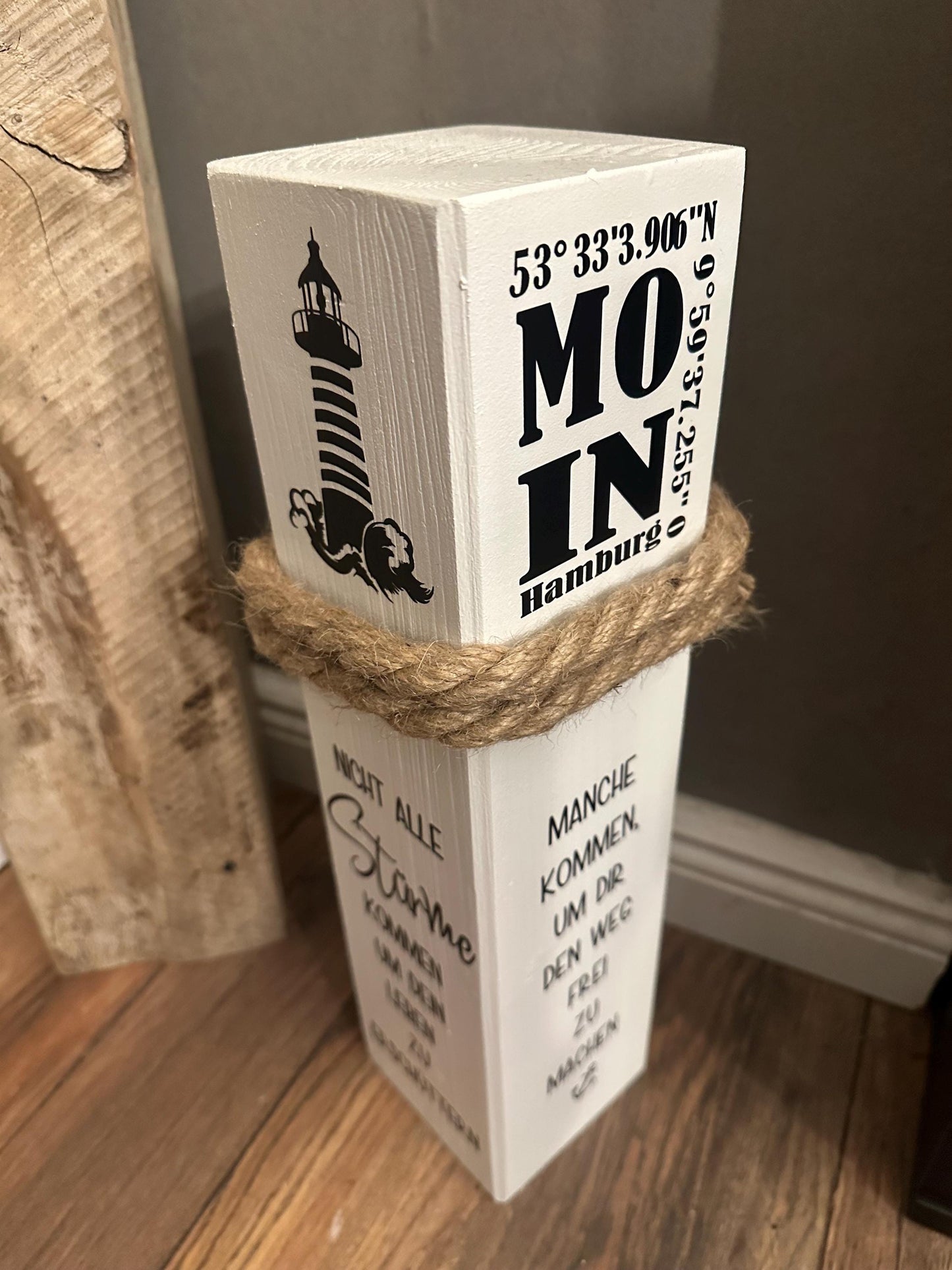 Personalized Bollard with Coordinates of Your City | Nautical Wooden Column | Custom Home Port Wedding Gift | Coastal Maritime Decor