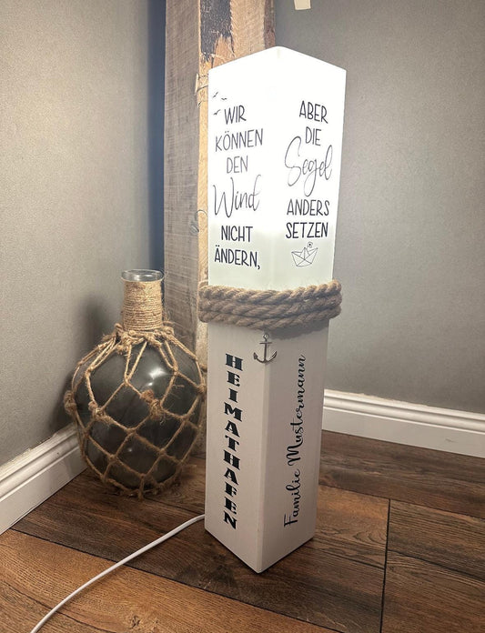 Personalized Wooden Lamp with Custom Text | Handmade Nautical Light | Wedding Gift | Coastal Home Decor | Rustic Maritime Table Lamp