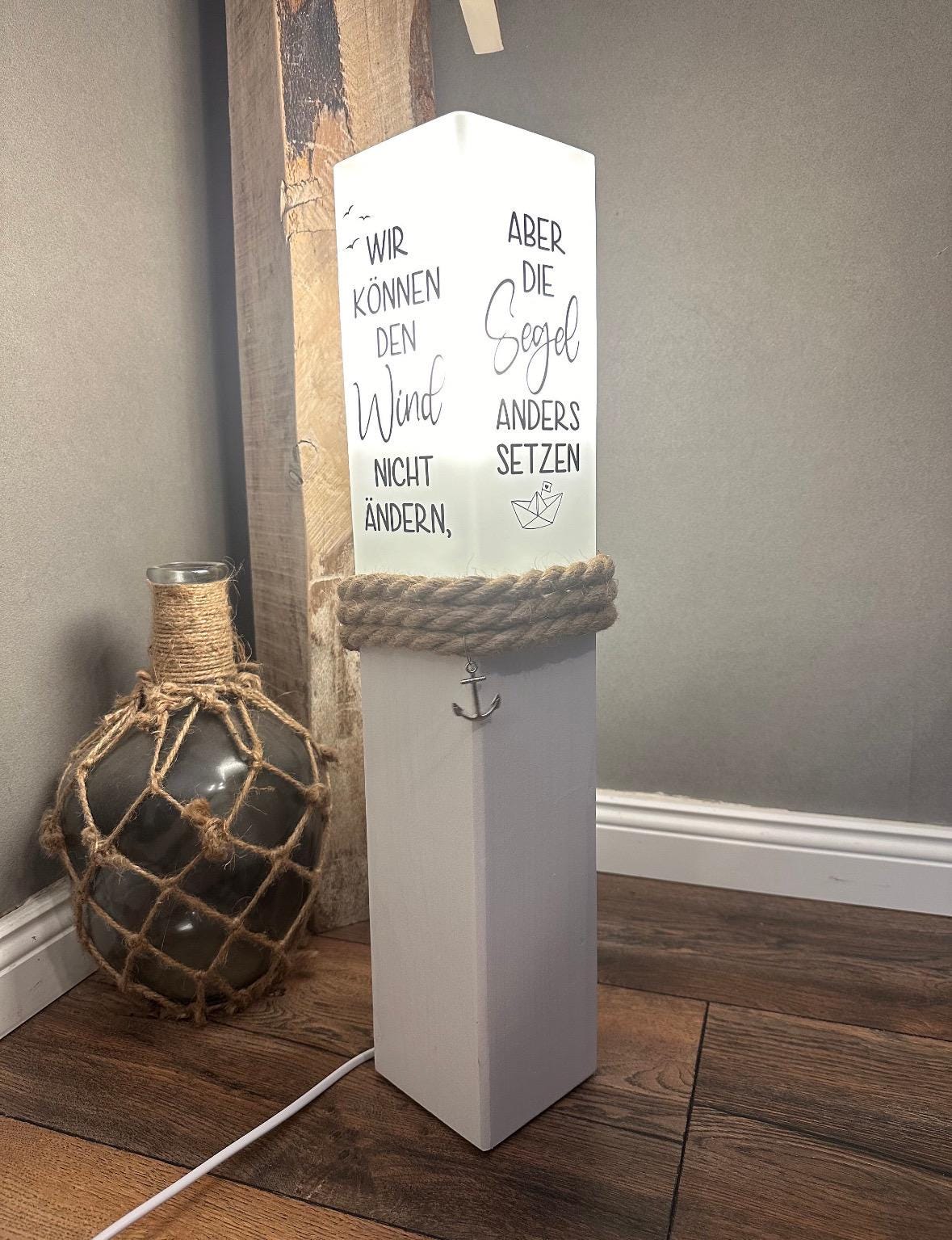 Personalized Wooden Lamp with Custom Text | Handmade Nautical Light | Wedding Gift | Coastal Home Decor | Rustic Maritime Table Lamp