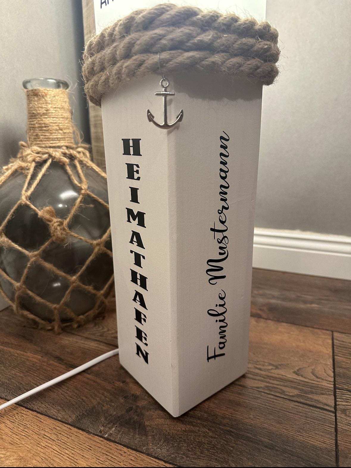 Personalized Wooden Lamp with Custom Text | Handmade Nautical Light | Wedding Gift | Coastal Home Decor | Rustic Maritime Table Lamp
