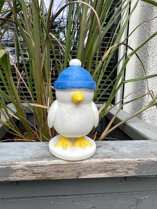 Seagull Figurine with Hat | 3D Printed Bird Sculpture | Nautical Coastal Decor Gift | Handmade Winter & Christmas Decoration