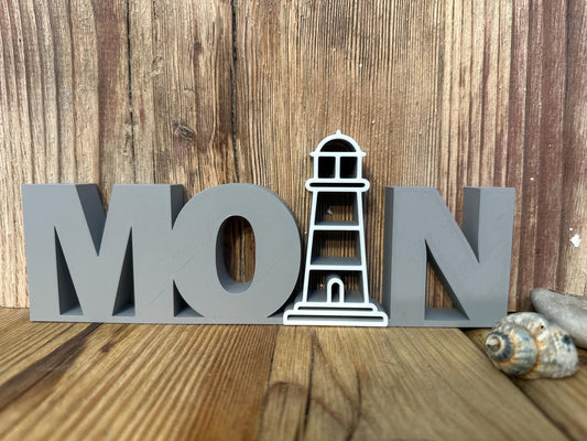 Moin 3D Printed Decor Sign | Coastal Nautical Table Decoration | Handmade Gift for Ocean Lovers | Maritime Shelf Accent