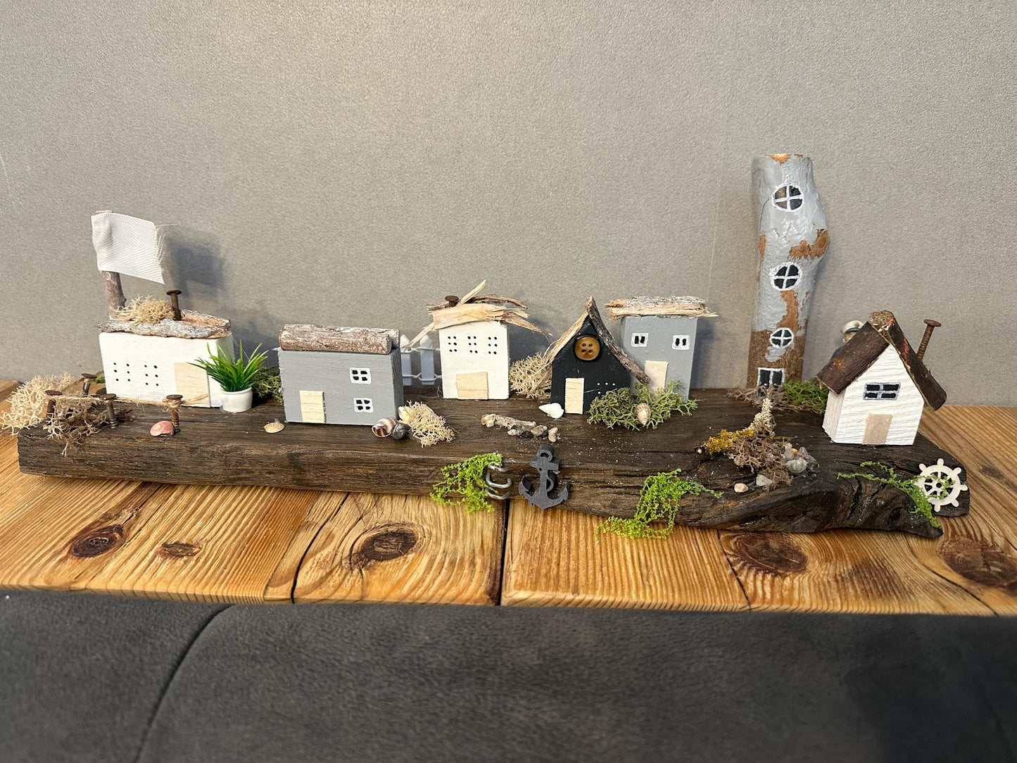 Handmade Driftwood Coastal Village – Nautical Decor, Rustic Seaside Miniature, Unique Beach House Gift by Manapal