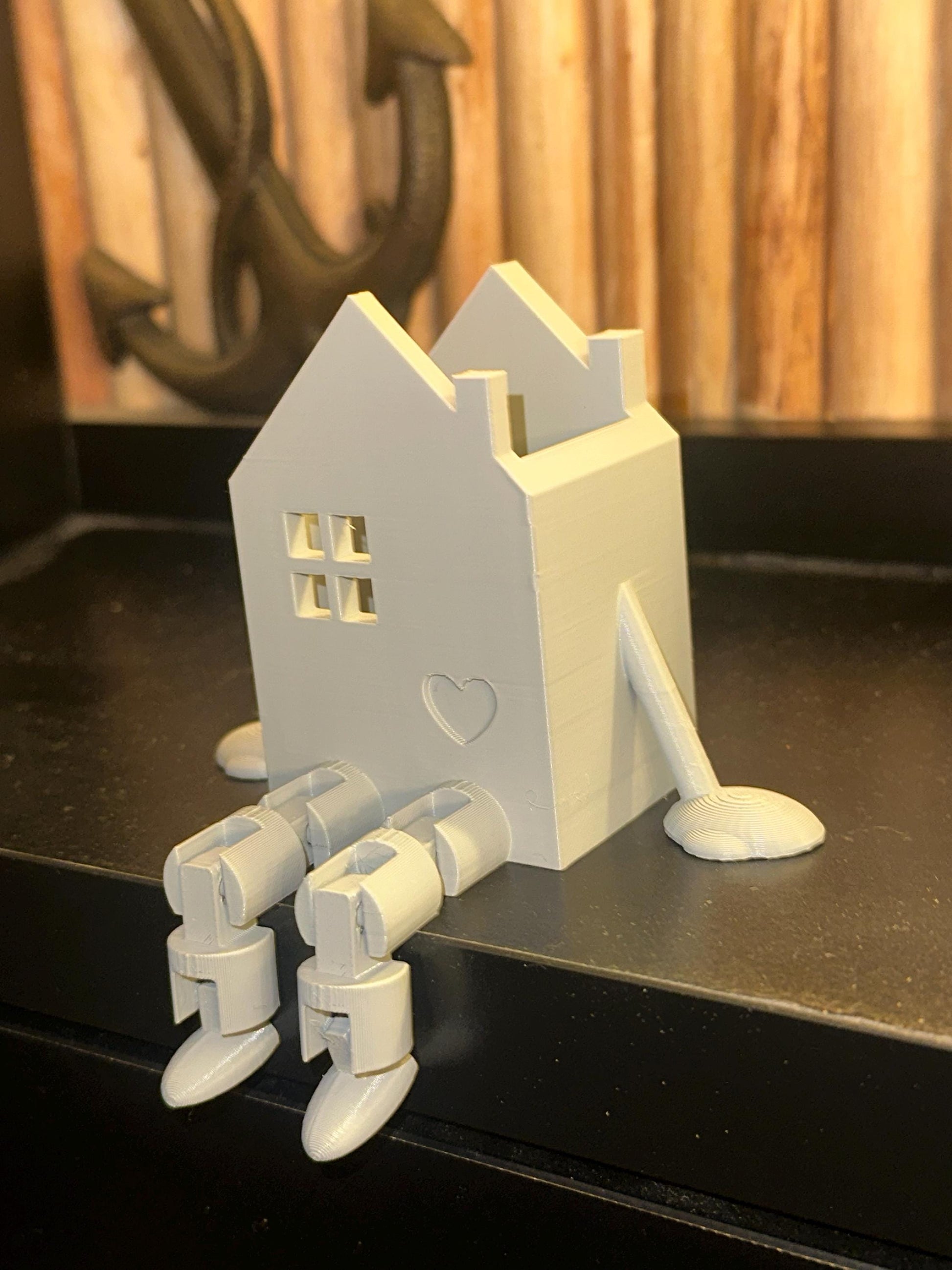 Beleuchtetes Kantenhocker-Haus mit Herz | LED Mini-Haus Figur 3D Druck | Weihnachtsdeko Fensterbank Geschenk Einzug