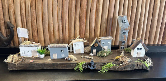 Handmade Driftwood Coastal Village – Nautical Decor, Rustic Seaside Miniature, Unique Beach House Gift by Manapal