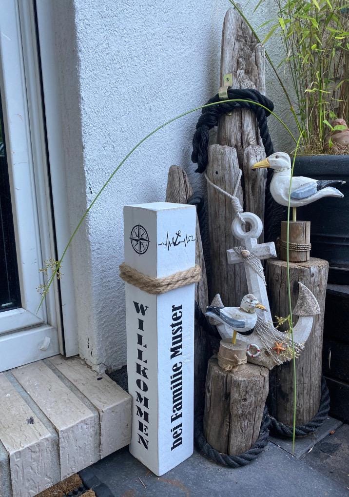 Personalized Wooden Bollard | Custom Nautical Column with Name & Address | Welcome Homeport Entrance Decor | Handmade Coastal Decoration