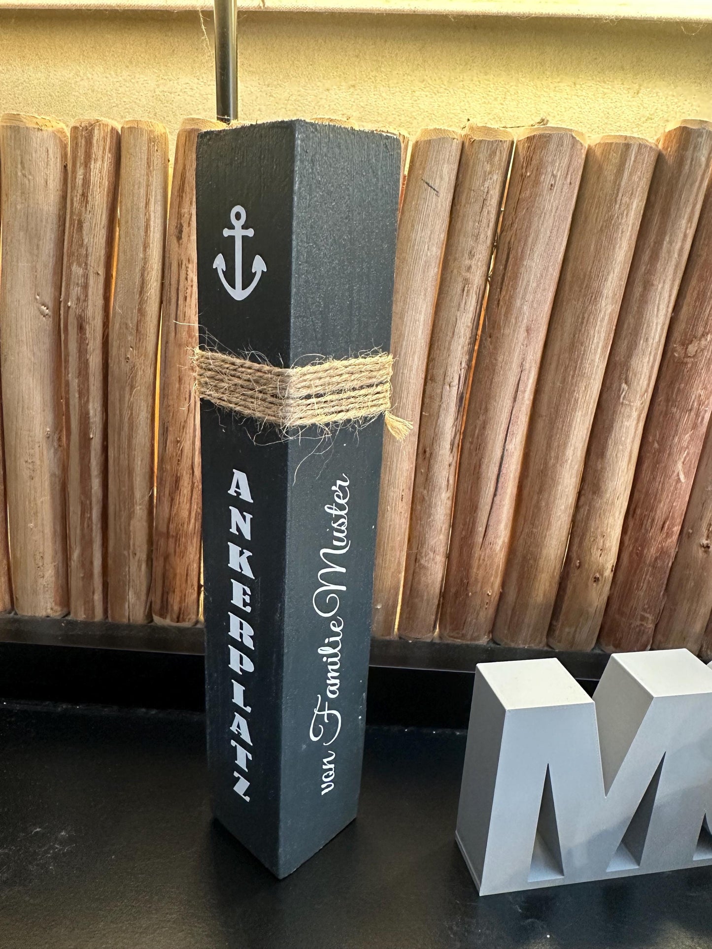 Meer to go Geschenkset mit personalisiertem Poller | Maritimes Deko-Set (Mini-Poller + Schriftzug + Möwe) | Geschenk Hochzeit, Weihnachten