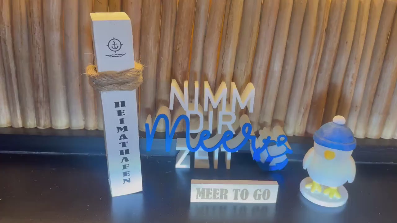 Meer to go Geschenkset „Heimathafen“ | Maritimes Deko-Set (Mini-Poller + Schriftzug + 3D-Möwe) | Geschenk Einzug, Geburtstag, Weihnachten